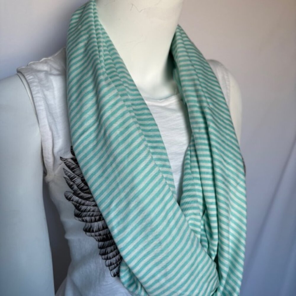 Soft Striped Infinity Scarf – Mint & White